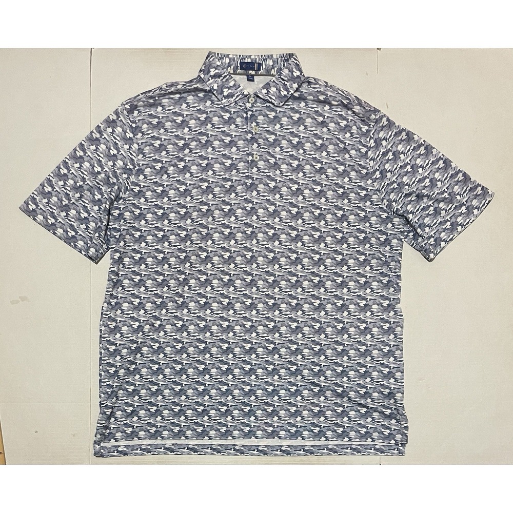 Stitch Golf Men's XL Performance Polo Shirt Blue White‎ Camo Print Stretch Korea